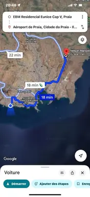 a google map of a route on a cell phone at Chambre 3 Residencial Eunice in Praia