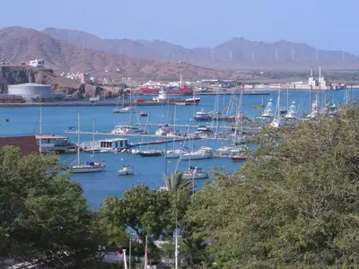 a group of boats docked in a harbor at Casa de Nômades Digitais in Mindelo