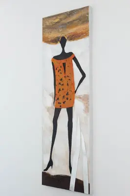 a painting of a mannequin wearing an orange dress at 2 bdr cozy apt near Praça Center, AC & Fast Wi-Fi in Praia