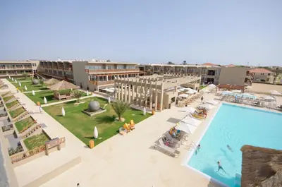 an overhead view of a hotel with a swimming pool at Oasis Salinas Sea in Santa Maria