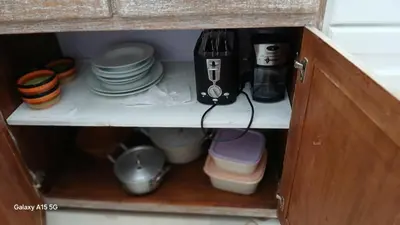 a kitchen appliance sitting on a shelf in a cabinet at Beach Villa am Praia de Chaves, Boa Vista, Cabo Verde in Boa Ventura