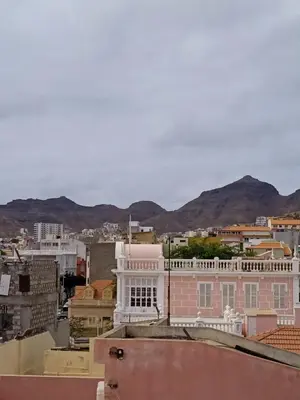 a view of a city with mountains in the background at chambre chez alcinda in Mindelo