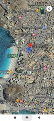 a map of a city with red and blue squares at Óscar in Mindelo