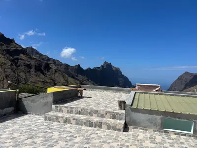 a view of the ocean from the roof of a house at Casa Manuel & Elvira in Chão Queimado