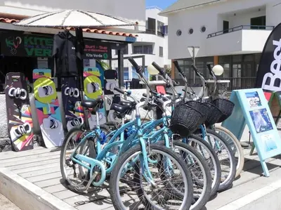 a row of bikes parked next to each other at Penthouse with Panoramic Ocean Views and unlimited WiFi in Santa Maria