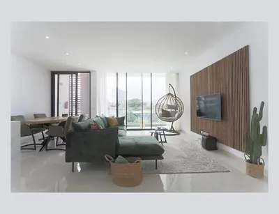 a living room with a couch and a table at Filomena Apartments ORIENTAL in Mindelo