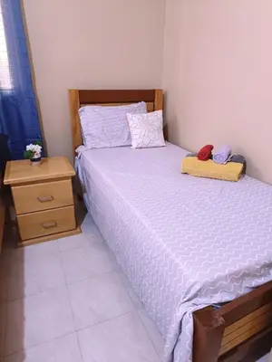 a bedroom with a large bed and a night stand at Pensão Dona Fica in Tarrafal