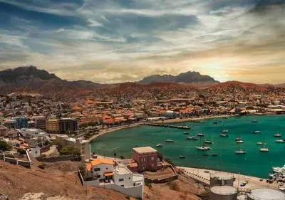 a view of a harbor with boats in the water at Appartamento Percebes. Stella Maris Exclusive in Calheta Do Maio