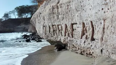 a rock wall next to the beach with waves at Kaza Papaya - Papaya House in Tarrafal