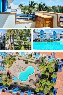 a collage of photos of a resort with a pool at Andreia in Santa Maria