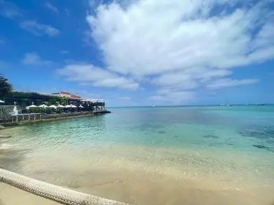 a view of the ocean from a beach at Salty Apartments in Santa Maria