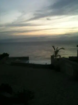 a view of the ocean with a palm tree at Villa 4 Stella Maris - Ilha do Maio in Vila do Maio