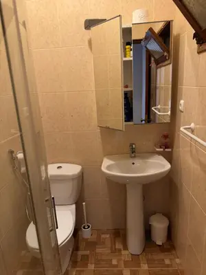 a small bathroom with a toilet and a sink at Apartment T3 for rent in Porto Novo in Porto Novo