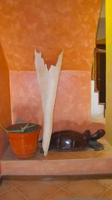 a statue of a flower and a pot next to a plant at Hotel MiraBela in Santa Maria