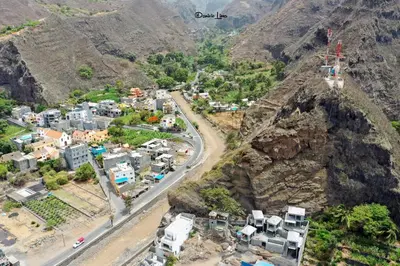 an aerial view of a town on a mountain at Alfa-apartamento in Pombas