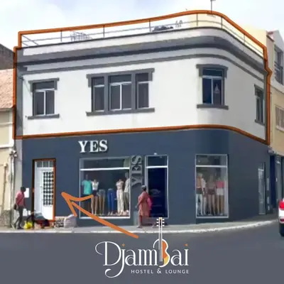 a rendering of a blue and white building at Hostel Djambai in Mindelo