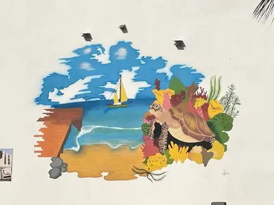a map of the ocean with a sailboat on it at Porto Antigo 2 studio 15 beach and pool in Santa Maria