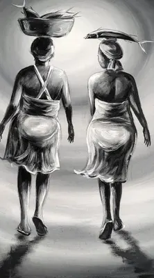 a drawing of two women with an umbrella on their heads at Turtle Apart in Sal Rei