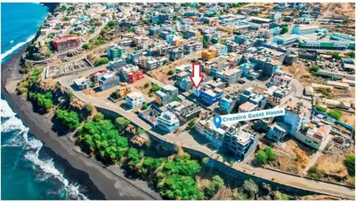 an aerial view of a city next to the ocean at Please Read Email-Free EARLY Check In & Out-No Walk-Ins or Cash Accepted-Meeting Point Hostels in São Filipe