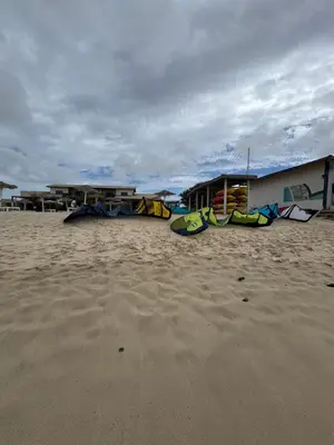 a group of tents sitting on a sandy beach at Apartment Boadventure in Sal Rei