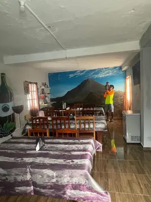 a man standing in a room with a painting on the wall at Pensão Rilda Montrond in Portela