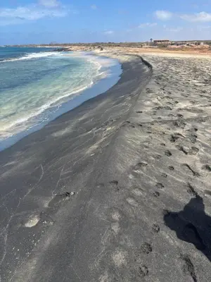 a beach with footprints in the sand and the ocean at Stay, laugh, repeat! in Prainha