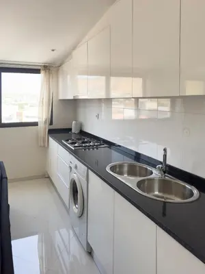 a white kitchen with a sink and a washing machine at 1 bdr charming central apt in Praça Center - LCGR in Praia