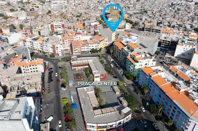 an aerial view of a city with a blue marker at 2 bdr charming central apt in Praça Center - LCGR in Praia