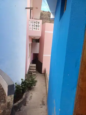 a small alley with a blue and pink building at Domus Belota in Ribeira Grande