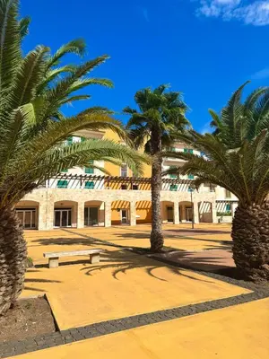 two palm trees in front of a building at BEACH HOUSE - Walkable to Beach - Wi-Fi Included in Santa Maria