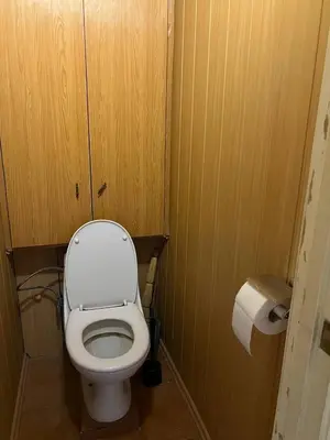 a small bathroom with a toilet and a roll of toilet paper at Apt Martins May 2 in Vila do Maio