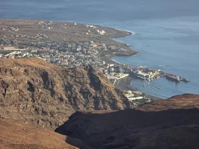 an aerial view of a town on top of a mountain at Dolphin Cabo Verde in Tarrafal
