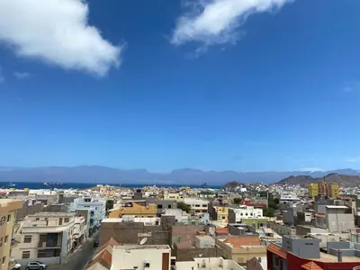 a view of a city with buildings at Casa azul in Mindelo