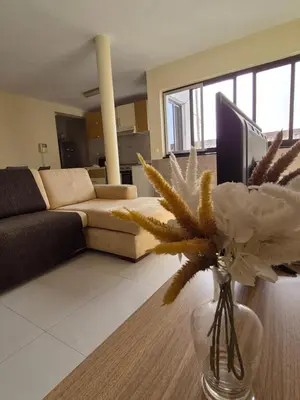 a living room with a vase with flowers on a table at Casa di Morabeza in Praia