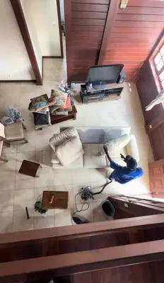 an overhead view of a living room with a couch at Cozy and beautiful apartment! in Praia