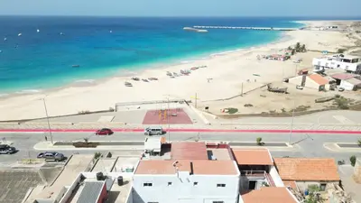 an aerial view of a beach and the ocean at Moreira Estates