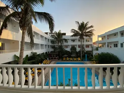 a view of the pool from the balcony of a hotel at Ouril Pontao Hotel in Santa Maria