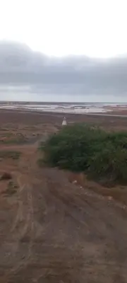an empty field with a dirt road and grass at Salina's in Vila do Maio