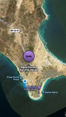 a map of a beach with ainia inspections of the water at Studio with pool in Santa Maria