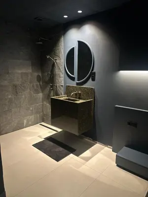a bathroom with a sink and a mirror at Boa Vista Apartment in Prainha