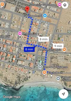 a map of a beach with buildings and the ocean at Modern Gateway in Santa Maria