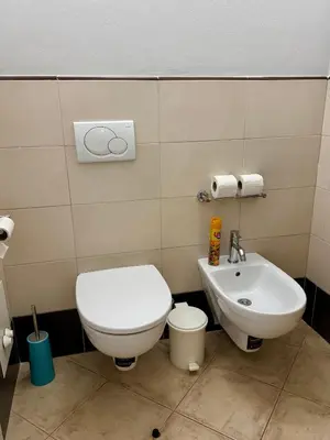 a bathroom with a toilet and a sink at Tropical Mar Profundo in Santa Maria