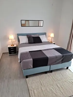 a bedroom with a large bed with two lamps at Apartamentos Fatynybal in Espargos