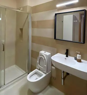 a bathroom with a toilet and a sink and a shower at Apartamentos Esperança in Sal Rei