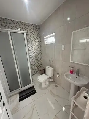 a bathroom with a toilet and a shower and a sink at MeloMar Rooms in Ponta do Sol