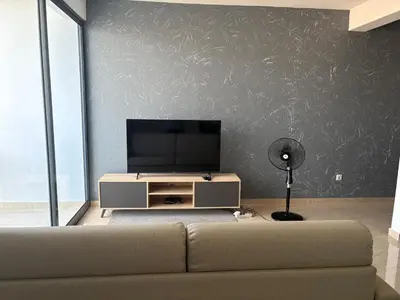a living room with a couch and a flat screen tv at Apartamento Teixeira 2 in Espargos