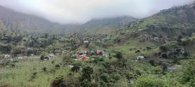 an aerial view of a village on a mountain at Casa Azul in Paul