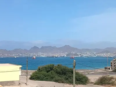 a view of a body of water with a city at Ocean View Studio 1 in Mindelo