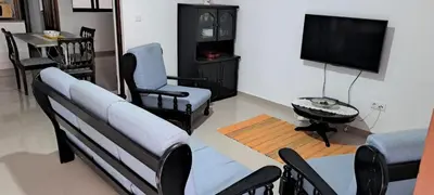 a living room with a couch and chairs and a tv at Casa Flor Apartment in Ribeira Grande