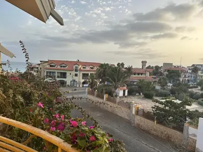 a view of a city from a balcony with flowers at Brisa Meridiana in Santa Maria